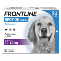 Frontline Spot On chien - Anti-puces anti-tiques pour chien L 20-40kg - 3 pipettes - Anti-Puce, Anti-Tique, Anti-Poux -