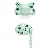 Suavinex Sucette Silicone Physio + Clip Hirondelles Vert