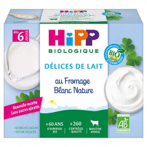 Hipp Bio Délices de Lait Fromage Blanc Nature Sucré +6m 4 x 100g - Dessert Lacté -