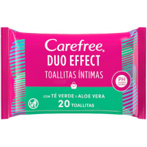 Carefree Duo Effect Toallitas íntimas con Té Verde y Aloe Vera 20 uds