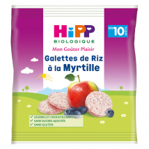 Hipp Bio Mon Goûter Plaisir Galettes de Riz à la Myrtille +10m 30g - Fruits -