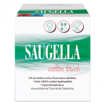 Saugella Cotton Touch Serviettes Hygiéniques Jour avec Ailettes - Pack de 14 - Avec Ailettes -