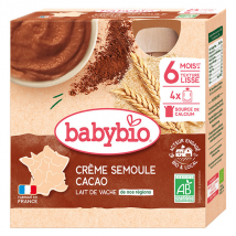 Babybio Desserts Lactés Gourde Crème Semoule Cacao +8m Bio 4 x 85g - Dessert Lacté -