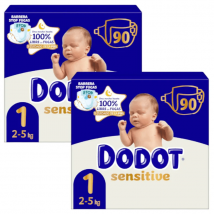Couches Dodot Sensitive Jumbo, paquet T1 (2-5 kg), 2 x 90 unités