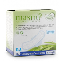 Masmi Compresas Fina Ultra Noche con Alas Algodón Ecológico 10Uds