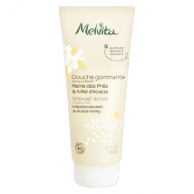 Melvita Les Essentiels Douche Gommante Reine des Prés Miel d'Acacia Bio 200ml - Grains Exfoliants - pour Tous Types de Peaux, Peau Sèche à Très Sèche