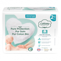 Cottony Couches Bébé 100% Coton T2 3-6kg 38 unités - Couche -