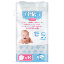 Tidoo Care Coton Maxi Carrés Bio 50 cotons - 100% coton -
