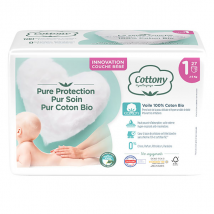 Cottony Couches Bébé 100% T1 2-5kg 27 unités - Couche -