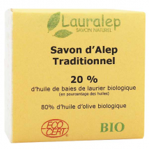 Lauralep Toilette et Change Savon d'Alep Traditionnel Bio 20% d'Huile de Laurier 200g