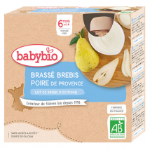 Babybio Desserts Lactés Gourde Brassé Lait de Brebis Poire +6m Bio 4 x 85g - Dessert Lacté -