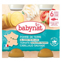 Babybio Repas Midi Pot Pomme de Terre Tomate Cabillaud +6m Bio 2 x 200g - Poissons -