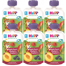 HiPP Organic Peach, Apple and Forest Fruit Pouches +4m 6x100g