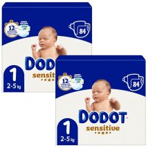Pacote Fraldas Jumbo Dodot Sensitive T1 (2-5 Kg) 2x84 unidades