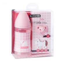 Suavinex Coffret Biberon Silicone 0-6m + Sucette + Attache Sucette Scottish Rose - Col étroit -