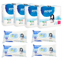 Pingo Pack Pañales Talla 4 (7-18 kg) 4x40 uds + Toallitas 4x80 uds