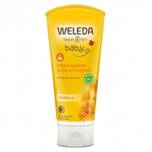 Weleda Bébé Calendula Crème Lavante Cheveux et Corps 200ml Bio pour Peau Normale, Peau Sèche à Très Sèche