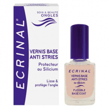Ecrinal Vernis Base Anti-Stries 10ml - Réparateur, Traitant, Correcteur de couleurs - Effet Satiné et Laqué