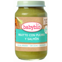 Babybio Jar Meus primeiros pedaços de risoto de alho-poró com salmão +8m 200 gr