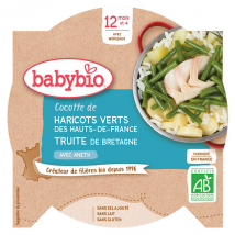 Babybio Repas Midi Assiette Haricots Verts Truite +12m Bio 230g - Poissons, Légumes -
