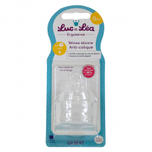 Luc et Léa Tétine Silicone Anti-Colique 0m+ Débit 1 Lent Lot de 2 - Col large, Anti-Colique AC -