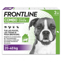 Frontline Combo chien 20-40kg - Anti-puces anti-tiques pour chien L - 3 pipettes - Anti-Poux,Anti-Puce,Anti-Tique -