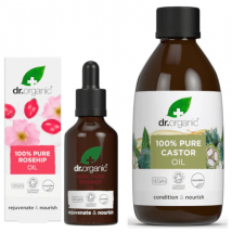 Huile de rose musquée 100 % pure Dr. Organic 50 ml + Huile de ricin 100 % pure 250 ml