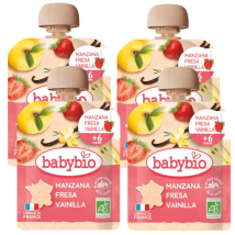 Babybio Pouch Maçã, Morango e Baunilha +6m 4x90 gr