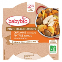 Babybio Repas Midi Assiette Patate Douce Châtaigne Pintade +12m Bio 230g - Viandes -