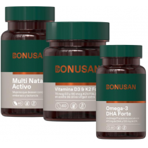 Bonusan Multi Natal Activo 60 Comprimidos + Omega-3 DHA Forte 30 Perlas + Vitamina D3 & K2 60 Cápsulas Gel
