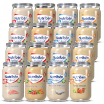 Nutribén Potitos Sortidos de Frango com Arroz, Cordeiro, Pescada e Frutas +6m 16 unidades