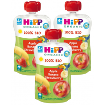 Sachets HiPP Pomme, Banane et Fraise BIO +4m 3x100 gr