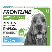 Frontline Combo chien 10-20kg - Anti-puces anti-tiques pour chien M - 3 pipettes - Anti-Puce, Anti-Tique, Anti-Poux -