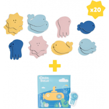 Brinquedos de banho Badabulle: 1 livro + 1 fantoche + 20 adesivos