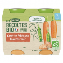 Blédina Les Récoltes Bio Pot Petits Pois Poulet +6m 2 x 200g - Viandes, Légumes -