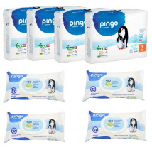 Pingo Pack Pañales Talla 3 (4-7 kg) 4x44 uds + Toallitas 4x80 uds
