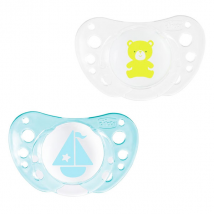 Chicco Physio Forma Air Sucette Silicone +0m Avion Ourson Lot de 2 + Boite de Stérilisation - Physiologique -