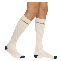 Sigvaris Styles Motifs Marinière Homme Chaussettes Classe 2 Long Taille L Écru - Pieds Fermés -
