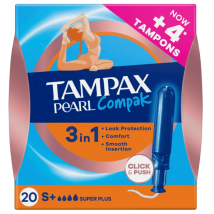 Tampões Tampax Pearl Compak Super Plus com aplicador, 20 unid.