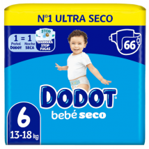Dodot Fraldas Bebê Secas T6 (13-18 Kg) 66 unidades