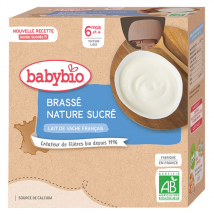 Babybio Desserts Lactés Gourde Brassé Nature Sucré +6m Bio 4 x 85g - Dessert Lacté -