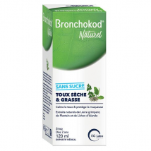 Bronchokod naturel Toux sèche & grasse sans sucre - Goût pêche - Flacon 120 ML