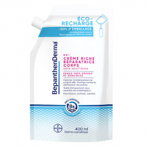 BepanthenDerma Crème Riche Réparatrice Corps Peaux Sèches et Sensibles Éco-Recharge 400ml pour Peau Sèche à Très Sèche