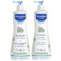 Mustela Gentle Bath Gel 750 ml + Hydra-Bebé Body Milk 750 ml