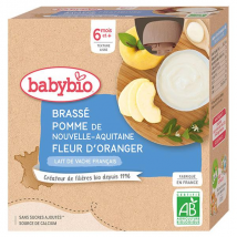 Babybio Desserts Lactés Gourde Brassé Lait de Vache Fleur d'Oranger +6m Bio 4 x 85g - Dessert Lacté -