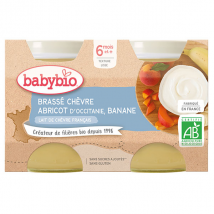 Babybio Desserts Lactés Pot Brassé au Lait de Chèvre Abricot Banane +6m Bio 2 x 130g