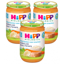 Pote de vegetais orgânicos HiPP com arroz e carne +8m 3x220 gr