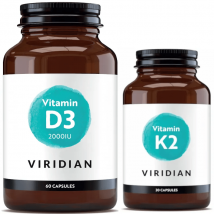 Viridian Vitamina K2 50ug 30 Cápsulas Vegan + Vitamina D3 2000 UI 60 Cápsulas Vegan