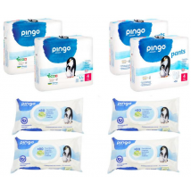 Pingo Pack Pañales T4 2x40 uds + Pañales-Braguitas T4 2x30 uds + Toallitas 4x80 uds