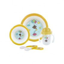 dBb Remond Coffret Repas Bol + Assiette + Fourchette + Cuillère + Tasse Ourson Jaune - Silicone, Plastique -